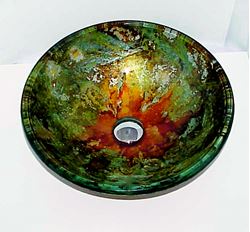 Fire and Ice Reverse Hand-Painted Glass Vessel Sink
