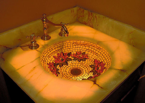 Golden Water Lily Glass Mosaic Sink