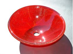 Transparent Cherry Red Glass Vessel Sink