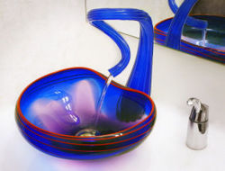 Blown Glass Sink | Cobalt with Red Lip