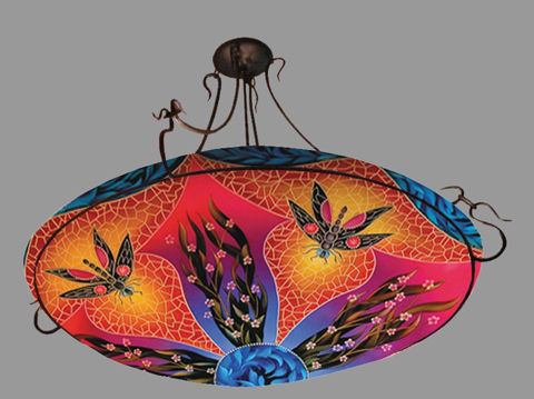 Reverse Hand Painted Chandelier | Dragonfly Blue
