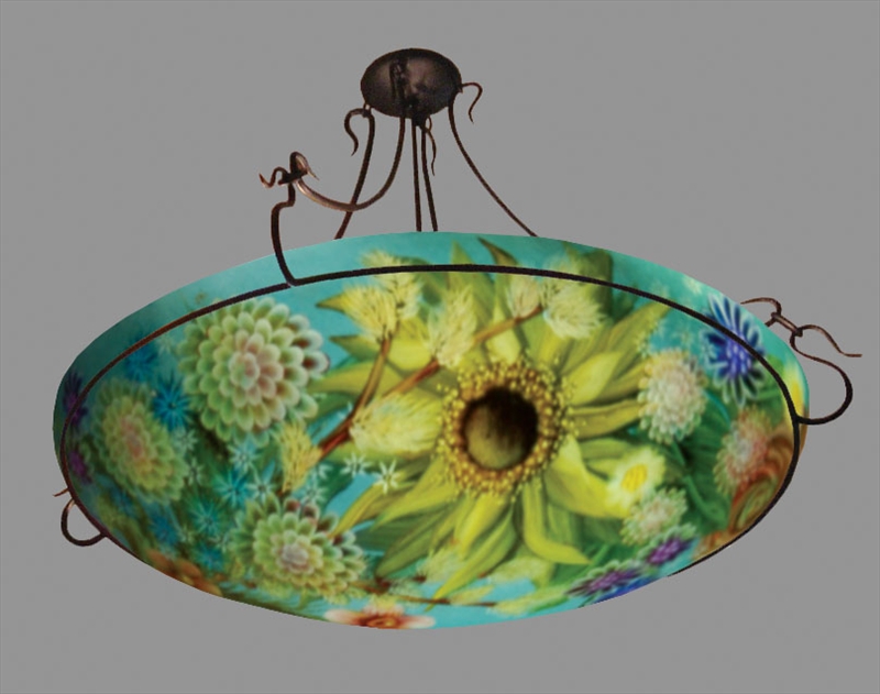 Picture of Reverse Hand-Painted Glass Chandelier | English Garden