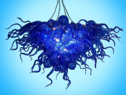 Blown Glass Chandelier | Cobalt Blue
