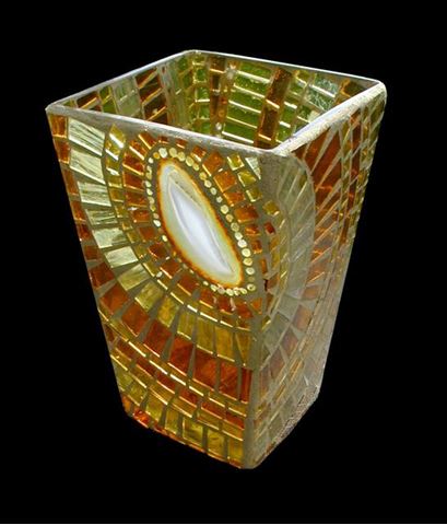Agate and Glass Slice Handcrafted Mosaic Vase