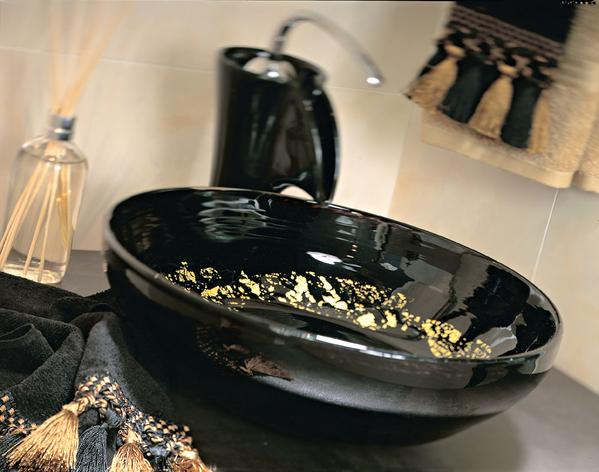 Picture of Blown Glass Sink | Black and Gold