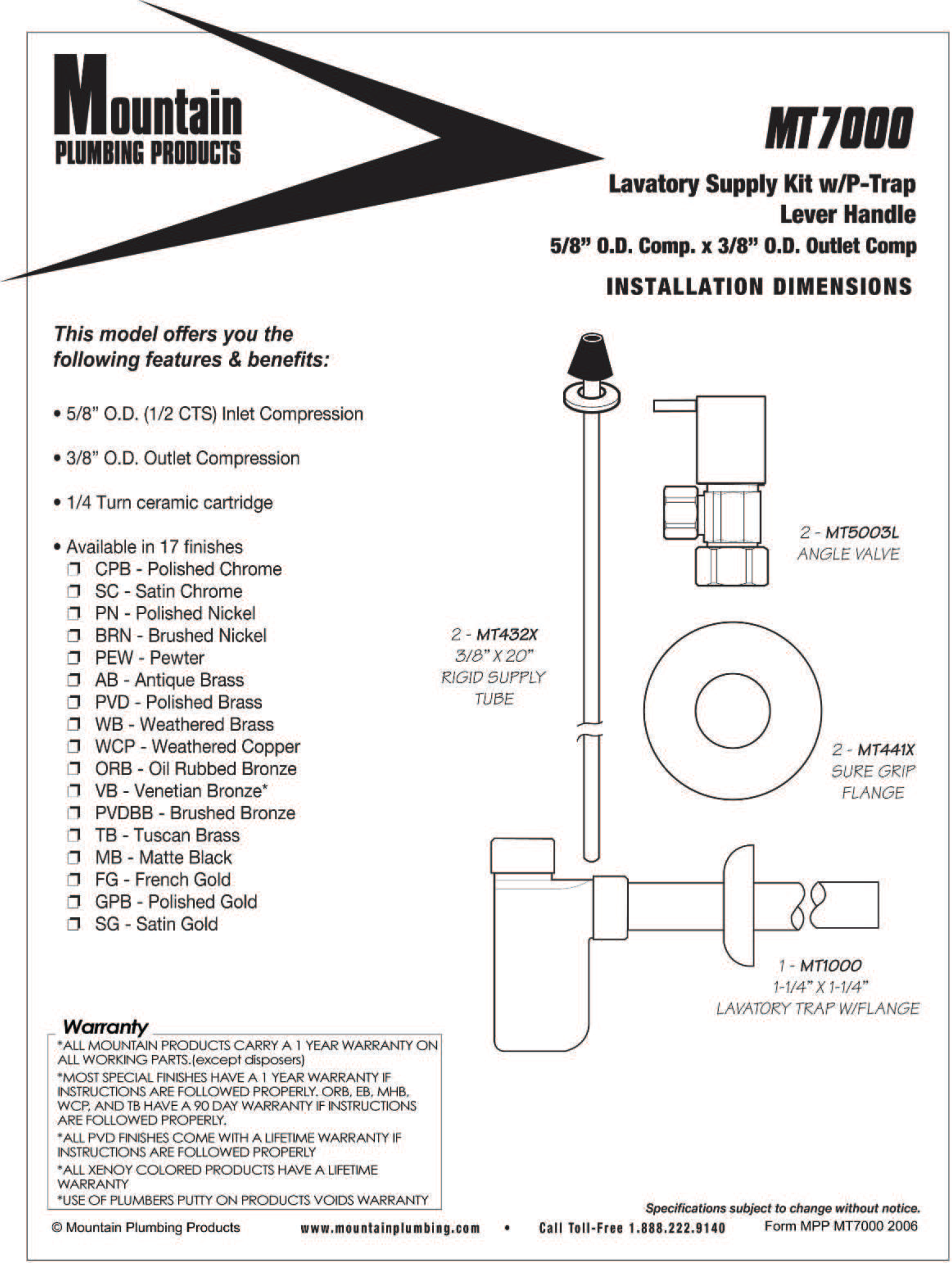 Picture of Decorative Lavatory Supply Kit w/Trap