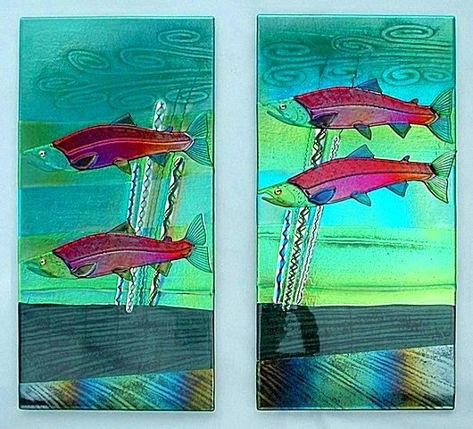 Picture of Sockeye Salmon Fused Glass Wall Panels