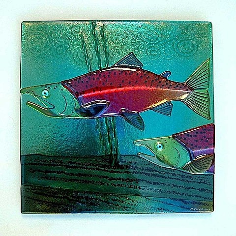 Picture of Sockeye Salmon Fused Glass Wall Panels