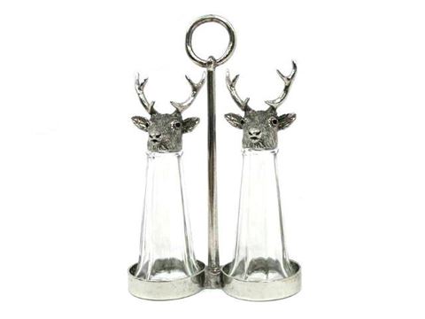 Two Stags Salt and Pepper Shakers in a Tall Stand