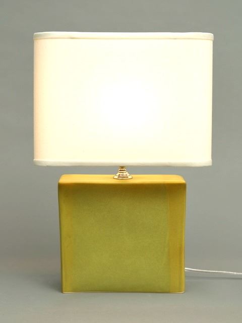 Table Lamp With Green Ceramic Base, Square Base Table Lamp