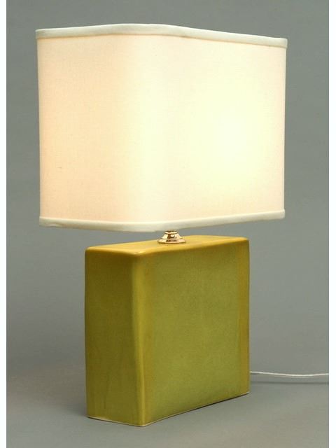 Table Lamp With Green Ceramic Base, Rectangular Lamp Base