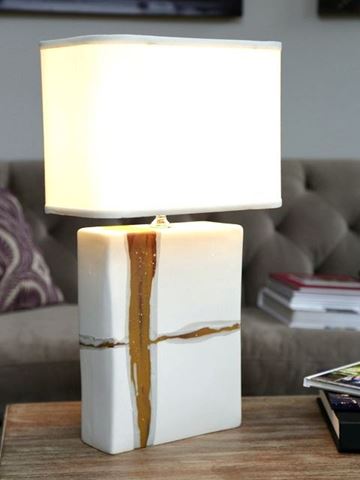 Large Rectangular Lamp with Sienna on Matte White Base by Alex Marshall Studios