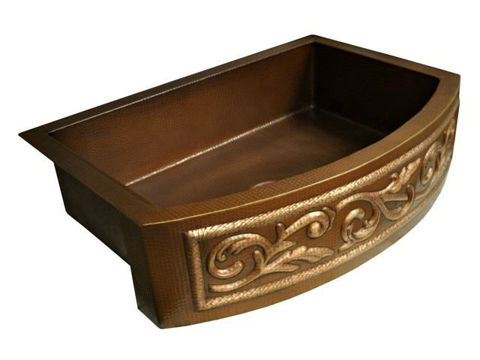 SoLuna Copper Farmhouse Sink | Rounded Front w/Scroll