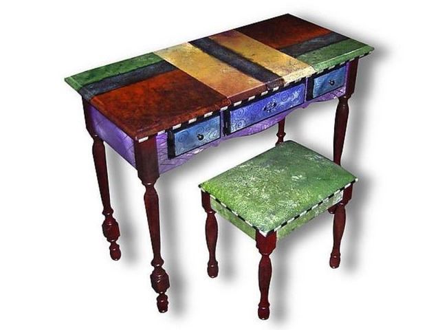 Hand Painted Vanity And Bench Set, Vanity And Bench Set
