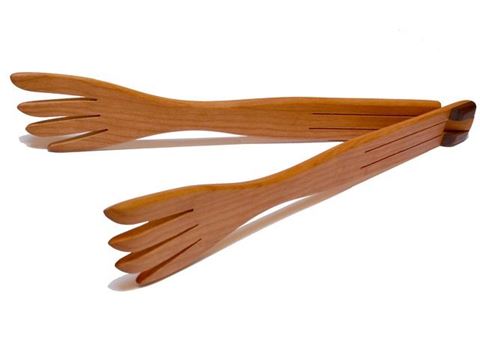 Inside-Out Cherry Wood Tongs with a Fork