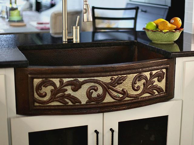 Rounded Front Copper Farmhouse Sink - Nickel Scroll by SoLuna