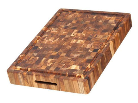 Large End Grain Rectangular Teak Wood Board with Hand Grips and Juice Canal by Proteak