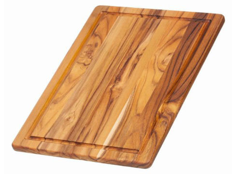 Edge Grain Marine Rounded Rectangle Teak Cutting Board with Juice Canal by Proteak