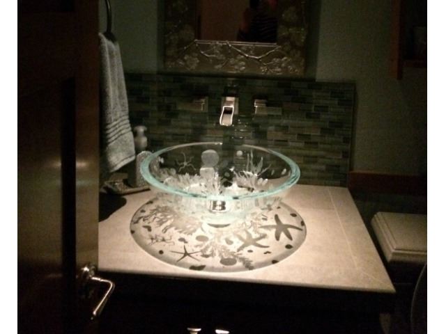 Picture of Sea Life Etched Glass Vessel Sink