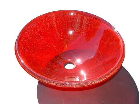 Picture of Transparent Cherry Red Glass Vessel Sink