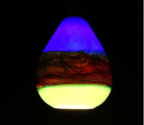 Blown Glass Pendant Light | Translucent Strata | Cobalt & Sage