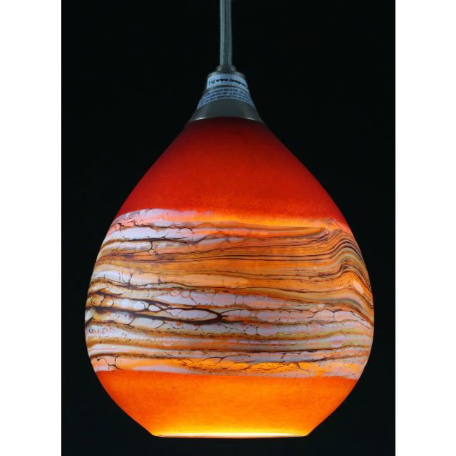 Picture of Blown Glass Pendant Light | Translucent Strata | Ruby & Tangerine