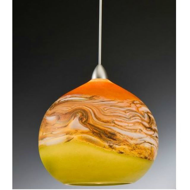 Picture of Blown Glass Pendant Light | Translucent Strata | Tangerine & Lime