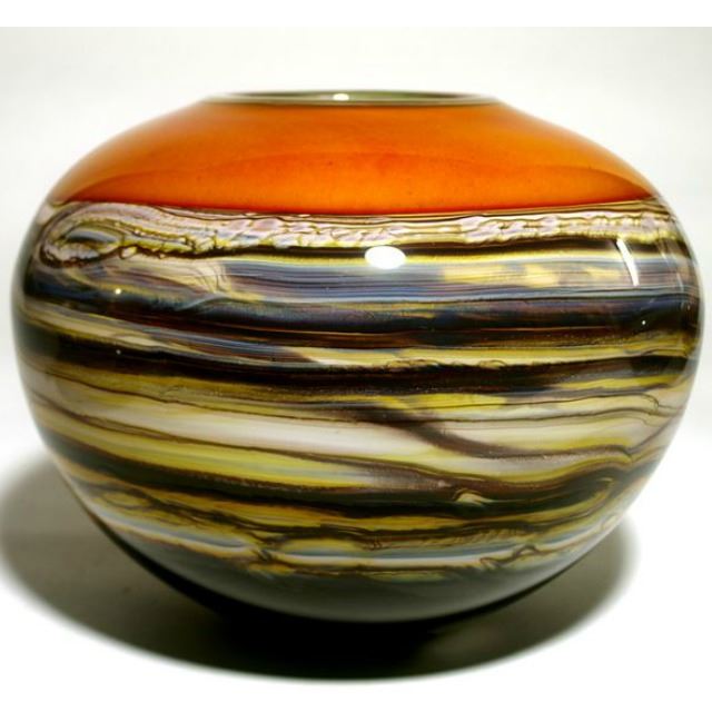 Picture of Blown Glass Vase | Tangerine Round Strata