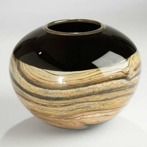 Blown Glass Vase | Round Strata | Black