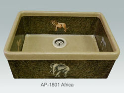 Picture of Africa Design on Single Bowl Fireclay Kitchen Sink