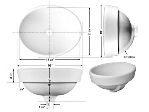 Hand Crafted Sink | 16" Oval Half-Exposed Drop-in Ceramic Sink