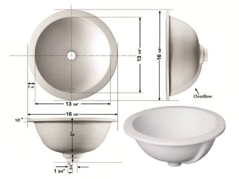 Hand Crafted Sink | 16" Self-Rimming Round Ceramic Sink with Flat Rim