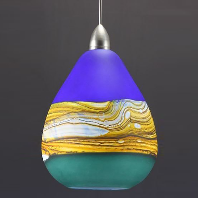 Picture of Blown Glass Pendant Light | Translucent Strata | Cobalt & Sage