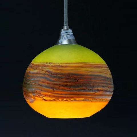 Blown Glass Pendant Light | Translucent Strata |  Lime & Tangerine