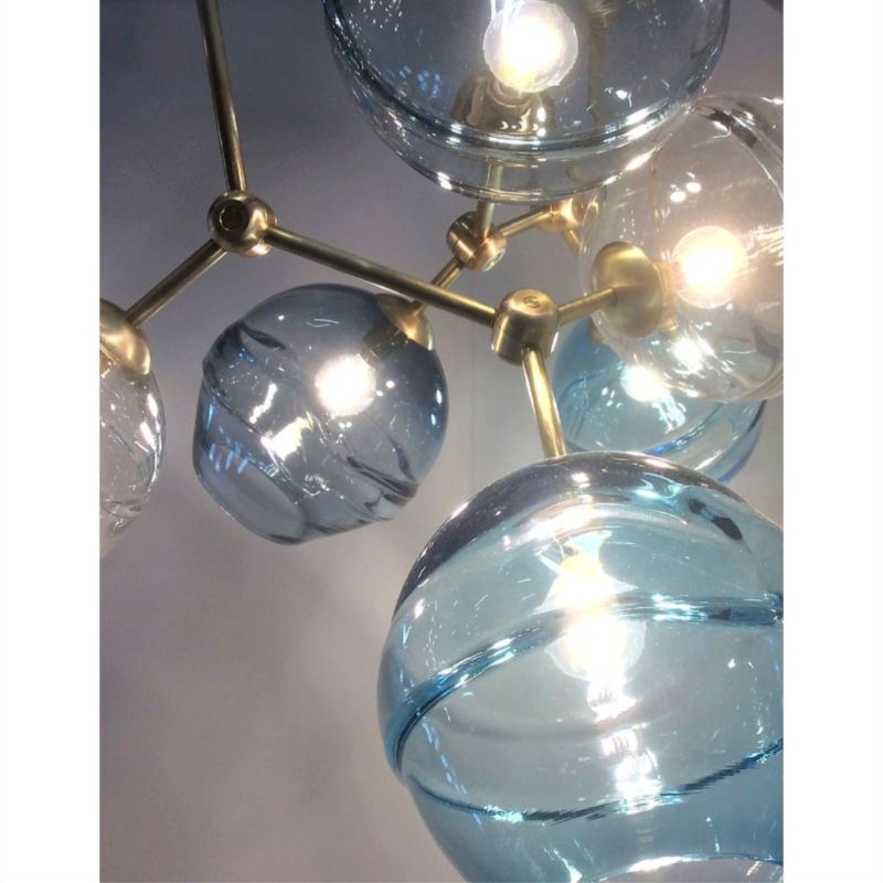 Picture of Blown Glass Chandelier | Banded Geo Cluster | 8 Pc