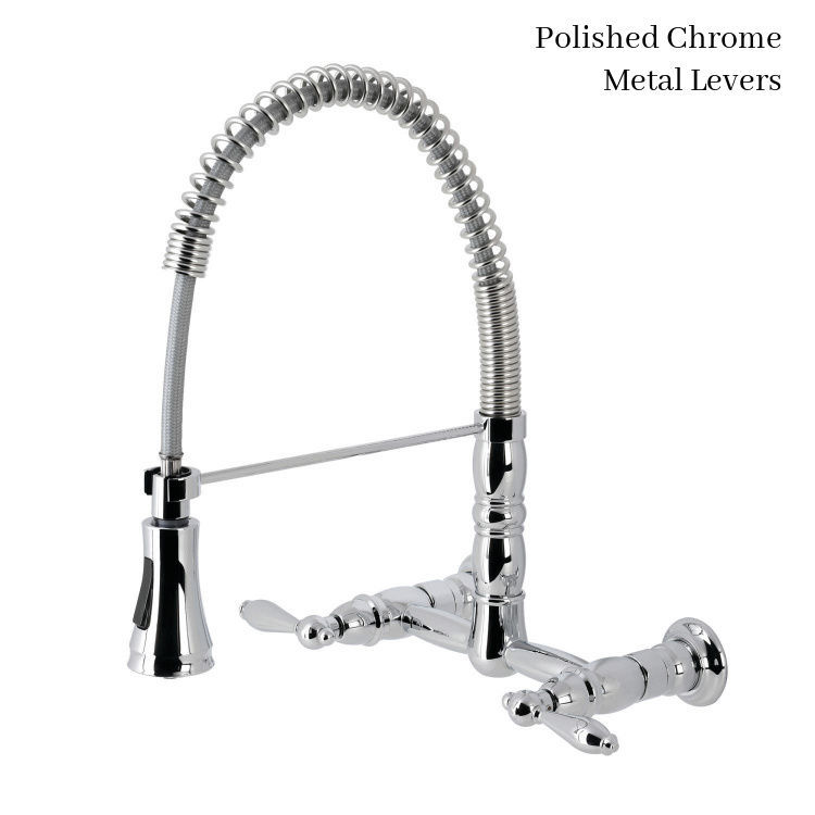 Gourmetier Heritage wall-mount faucet GS1241AL - Polished Chrome Finish - Metal Lever Handles