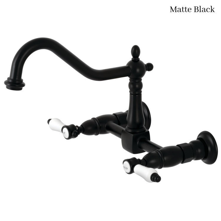 Kingston Brass Bel-Air Wall Mount Bridge Kitchen Faucet KS1240BPL Matte Black Finish