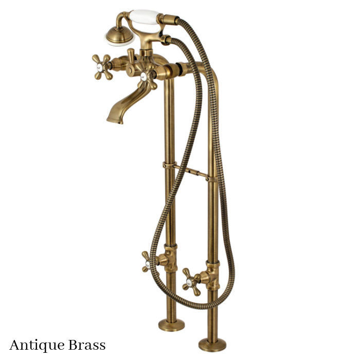Retro Brass Bathroom Floor Mounted Bathtub Water Filling Faucet with Hand Shower 