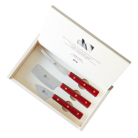 Coltellerie Berti Hand Forged Cheese Knives Boxed Set of 3 - Red Lucite