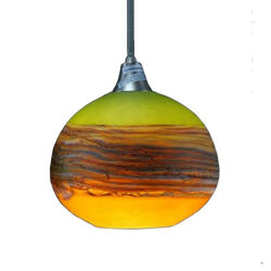 Blown Glass Pendant Light | Translucent Strata |  Lime & Tangerine