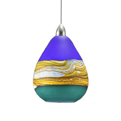 Blown Glass Pendant Light | Translucent Strata | Cobalt & Sage