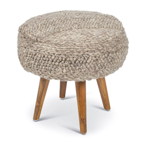 Handwoven Textured Taupe Oversized Stool