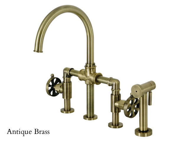 Picture of Kingston Brass Belknap Deck Mount Bridge Kitchen Faucet with Spray