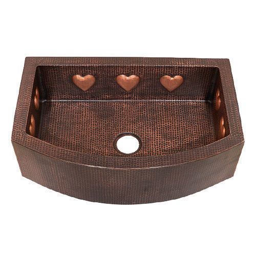 SoLuna Copper Farmhouse Sink | Rounded Front w/Hearts