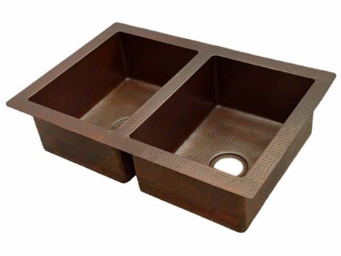 SoLuna Copper Kitchen Sink | 42" Double Well | 50-50 | Cafe Natural | SALE