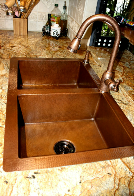Double well copper kitchen sink